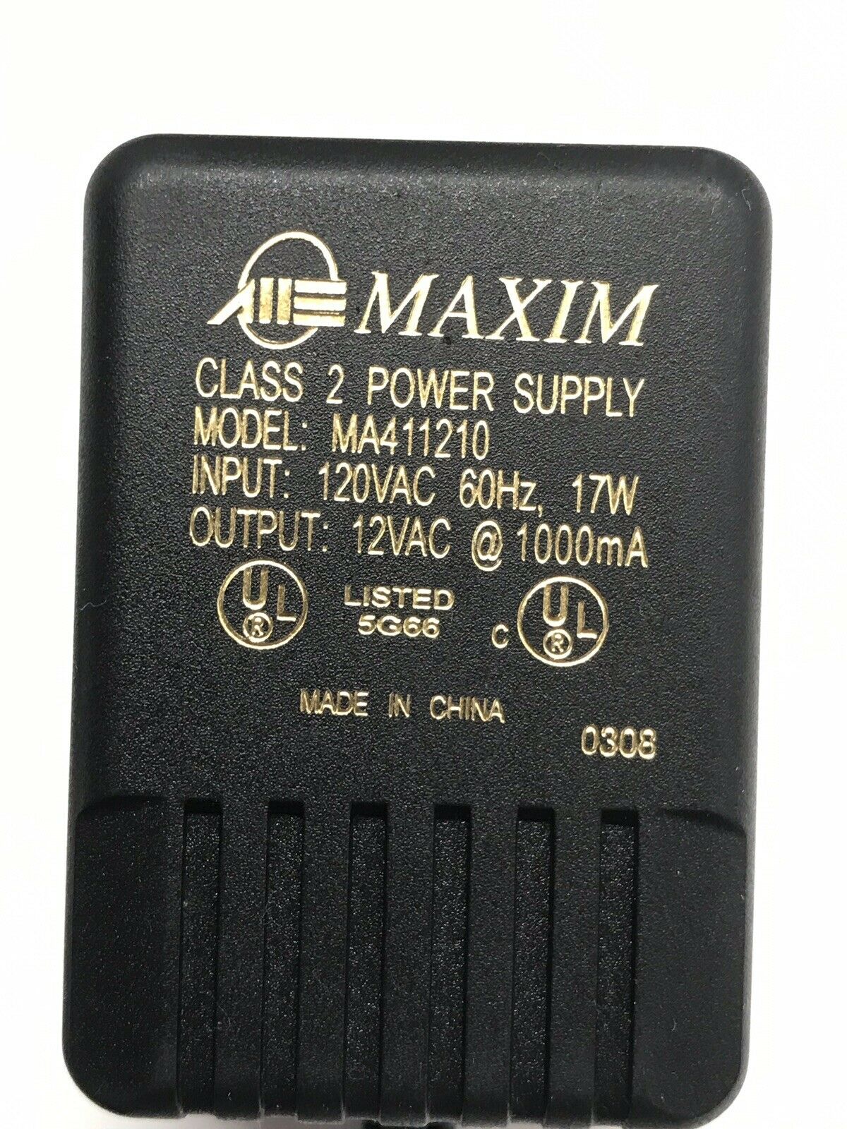 New Maxim MA411210 (with cord) AC Adapter 12VAC 1000mA 1A